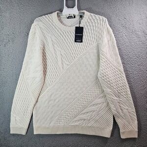 $179 NEW Murano Cable Knit Sweater Men Large Wool‎ Blend Crew Neck Cream